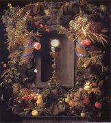 Chalice and the host,surounded by garlands of fruit